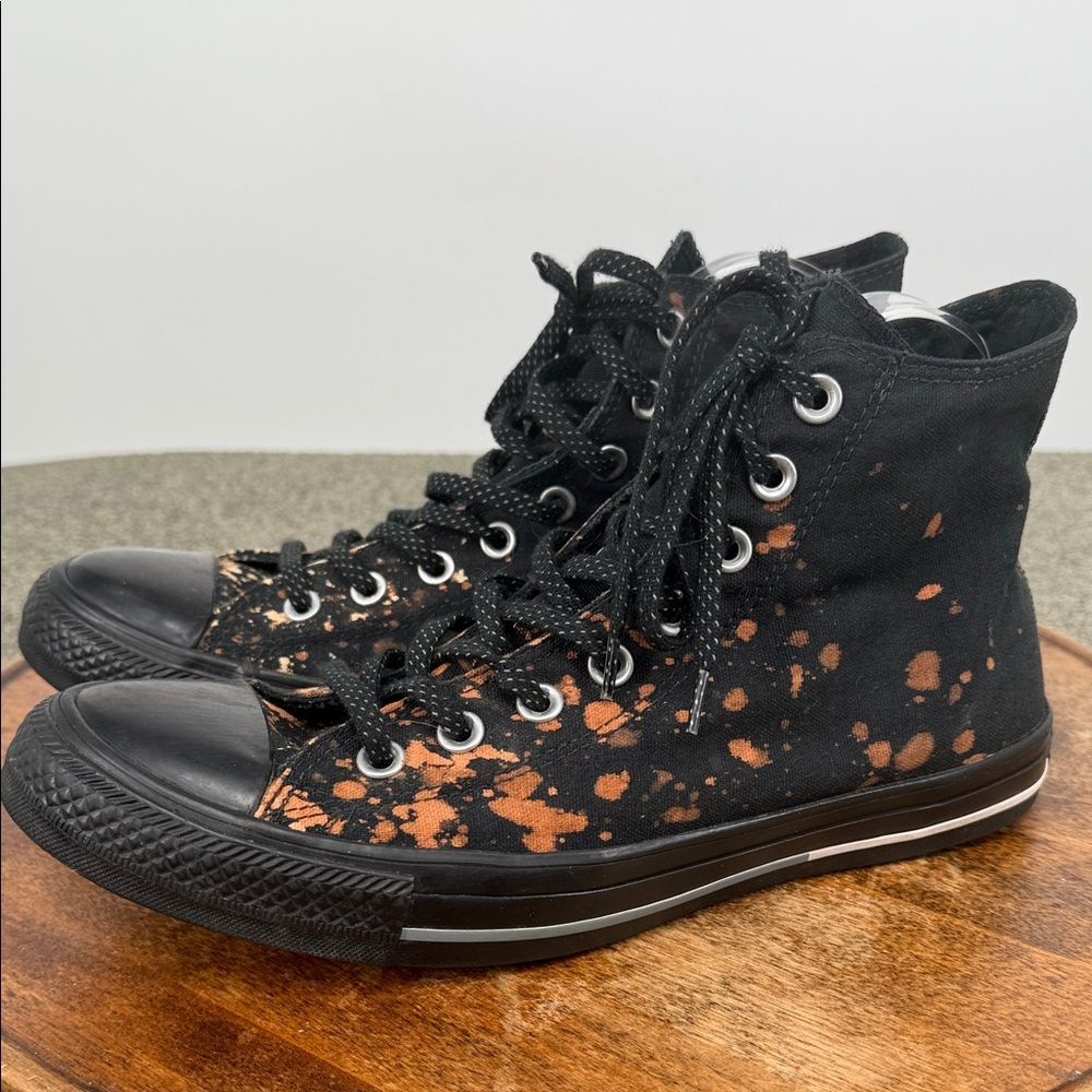 Converse Shoes Mens 8 Wm 10 Black Brown Tan Splatter High-Top Sneakers